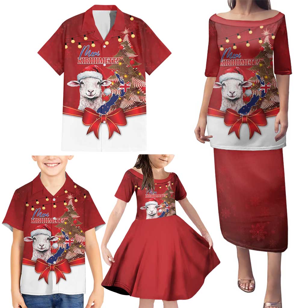Personalized New Zealand Sheep Christmas Family Matching Puletasi and Hawaiian Shirt Hipi Meri Kirihimete Silver Fern Xmas Tree - Polynesian Pride