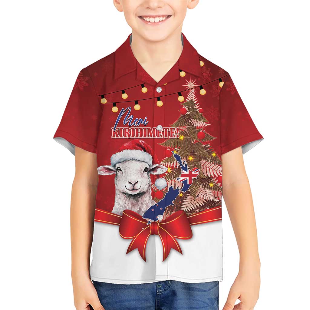 Personalized New Zealand Sheep Christmas Hawaiian Shirt Hipi Meri Kirihimete Silver Fern Xmas Tree - Polynesian Pride