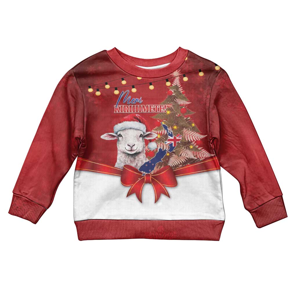 Personalized New Zealand Sheep Christmas Kid Ugly Christmas Sweater Hipi Meri Kirihimete Silver Fern Xmas Tree - Polynesian Pride