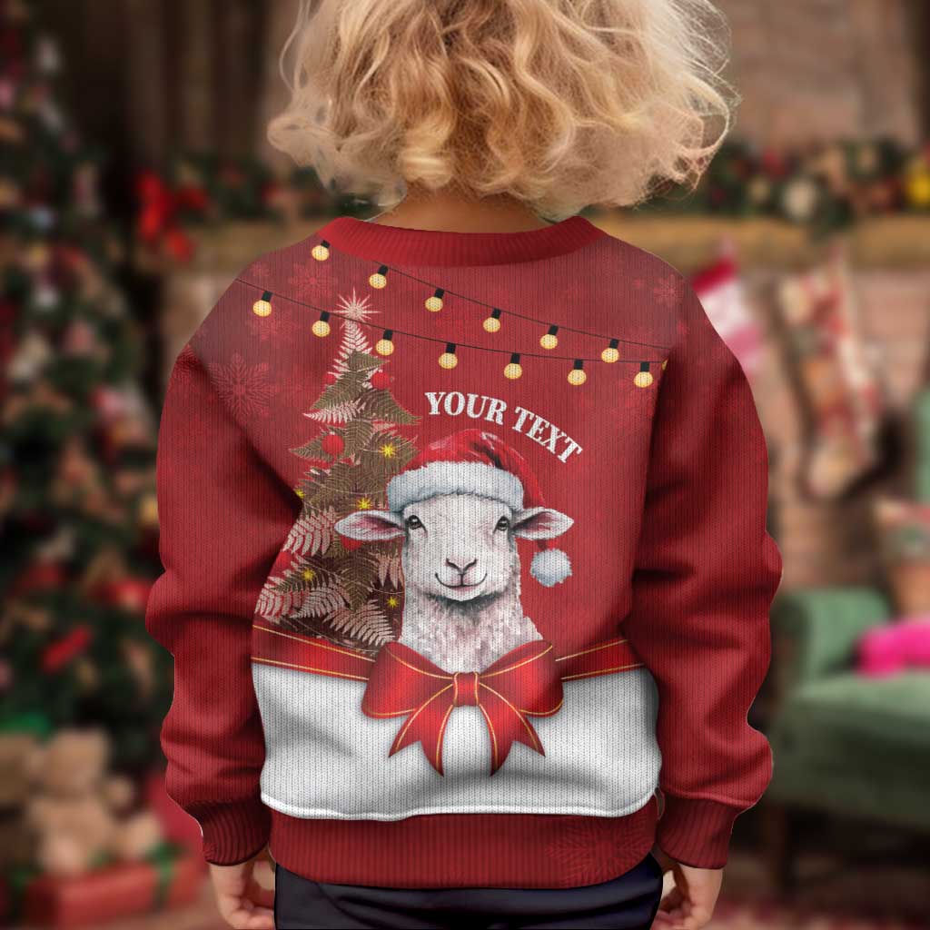 Personalized New Zealand Sheep Christmas Kid Ugly Christmas Sweater Hipi Meri Kirihimete Silver Fern Xmas Tree - Polynesian Pride