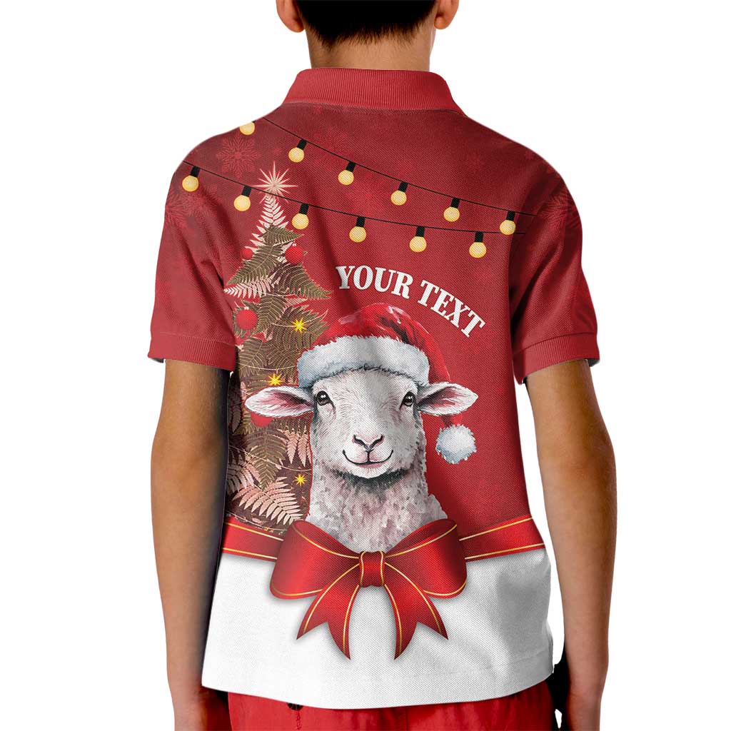 Personalized New Zealand Sheep Christmas Kid Polo Shirt Hipi Meri Kirihimete Silver Fern Xmas Tree - Polynesian Pride