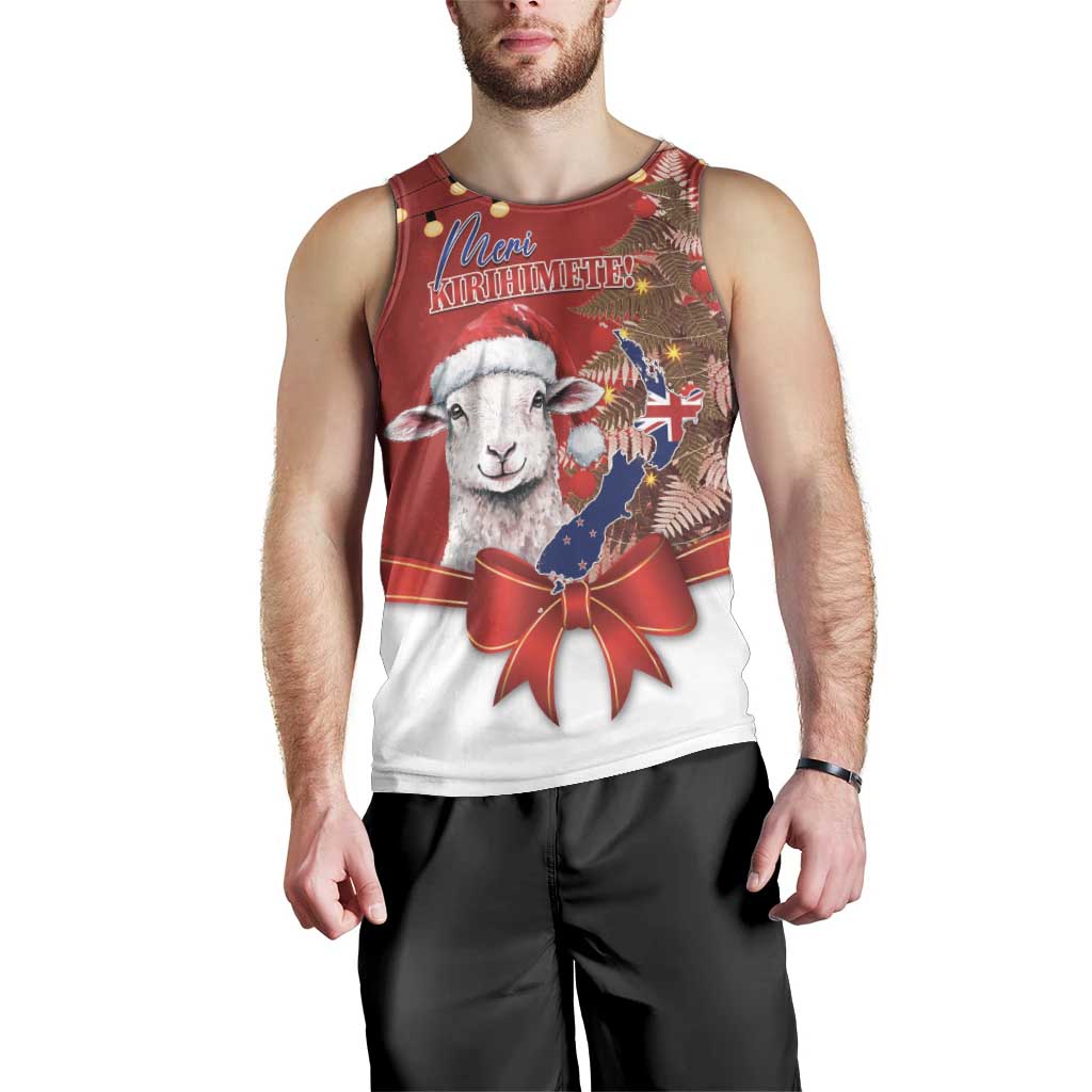 Personalized New Zealand Sheep Christmas Men Tank Top Hipi Meri Kirihimete Silver Fern Xmas Tree - Polynesian Pride