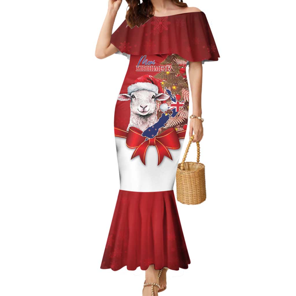 Personalized New Zealand Sheep Christmas Mermaid Dress Hipi Meri Kirihimete Silver Fern Xmas Tree - Polynesian Pride