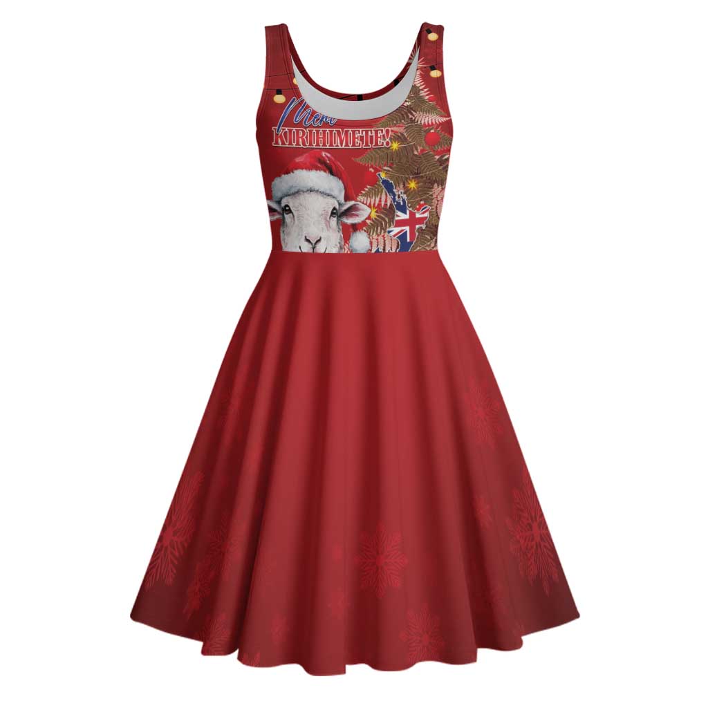 Personalized New Zealand Sheep Christmas Midi Dress Hipi Meri Kirihimete Silver Fern Xmas Tree - Polynesian Pride