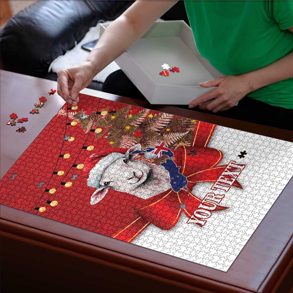 Personalized New Zealand Sheep Christmas Puzzle Hipi Meri Kirihimete Silver Fern Xmas Tree - Polynesian Pride