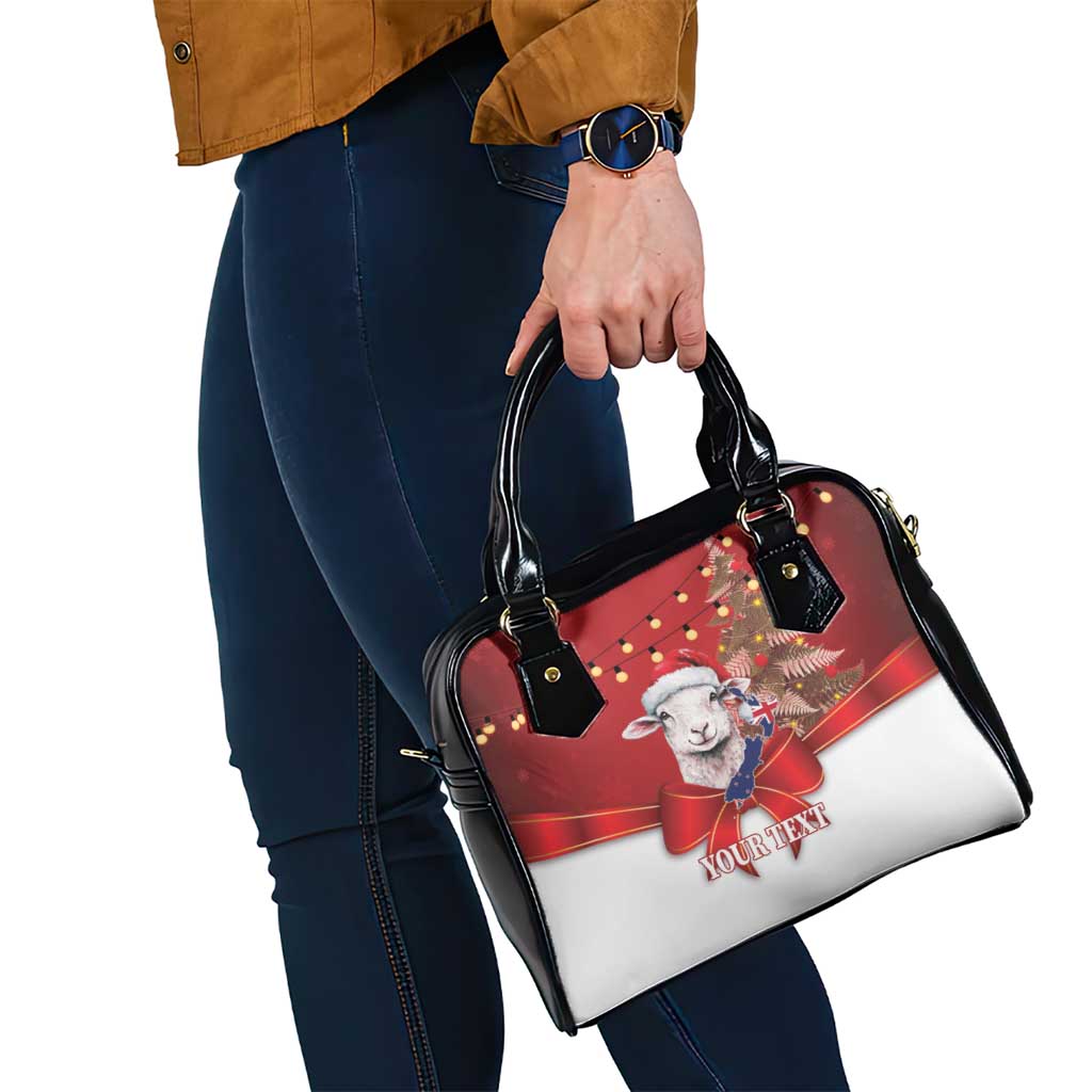 Personalized New Zealand Sheep Christmas Shoulder Handbag Hipi Meri Kirihimete Silver Fern Xmas Tree - Polynesian Pride