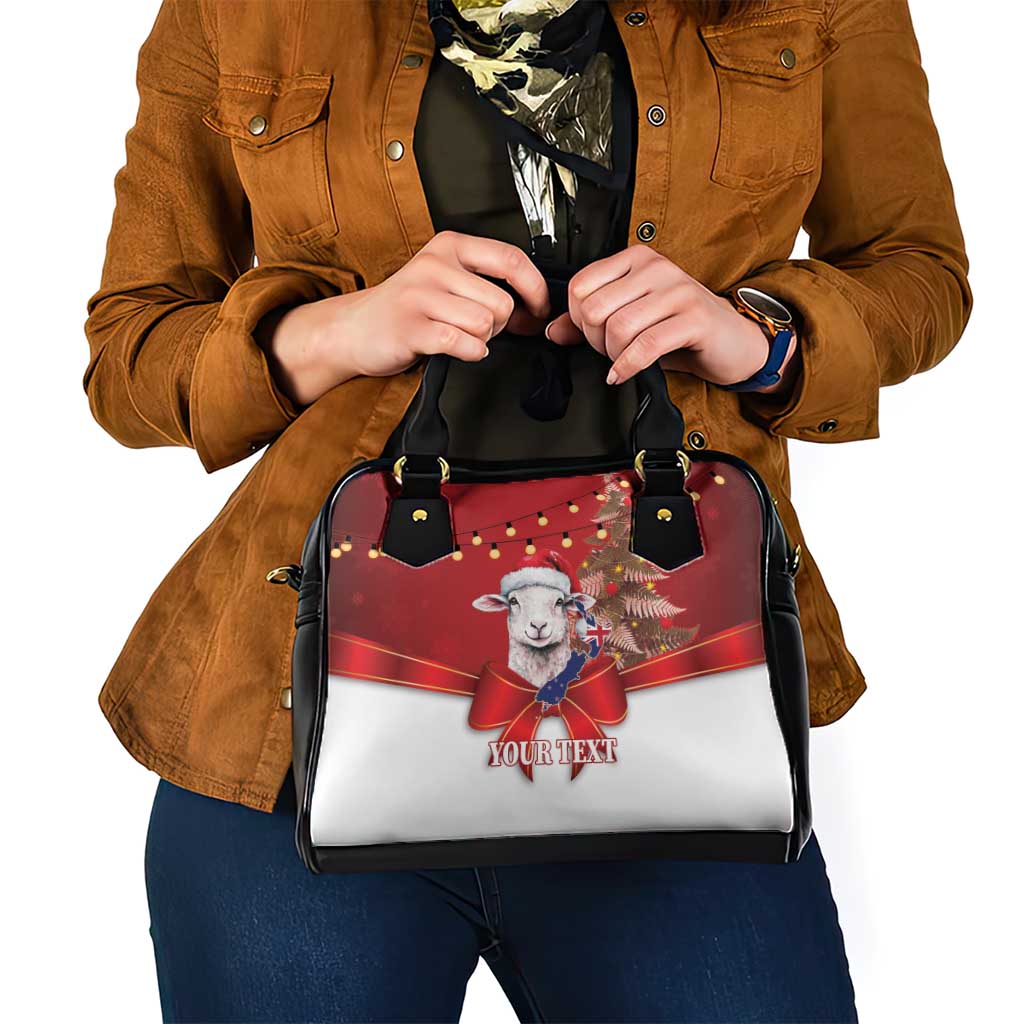 Personalized New Zealand Sheep Christmas Shoulder Handbag Hipi Meri Kirihimete Silver Fern Xmas Tree - Polynesian Pride