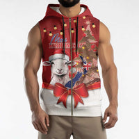 Personalized New Zealand Sheep Christmas Sleeveless Zip Hoodie Hipi Meri Kirihimete Silver Fern Xmas Tree - Polynesian Pride