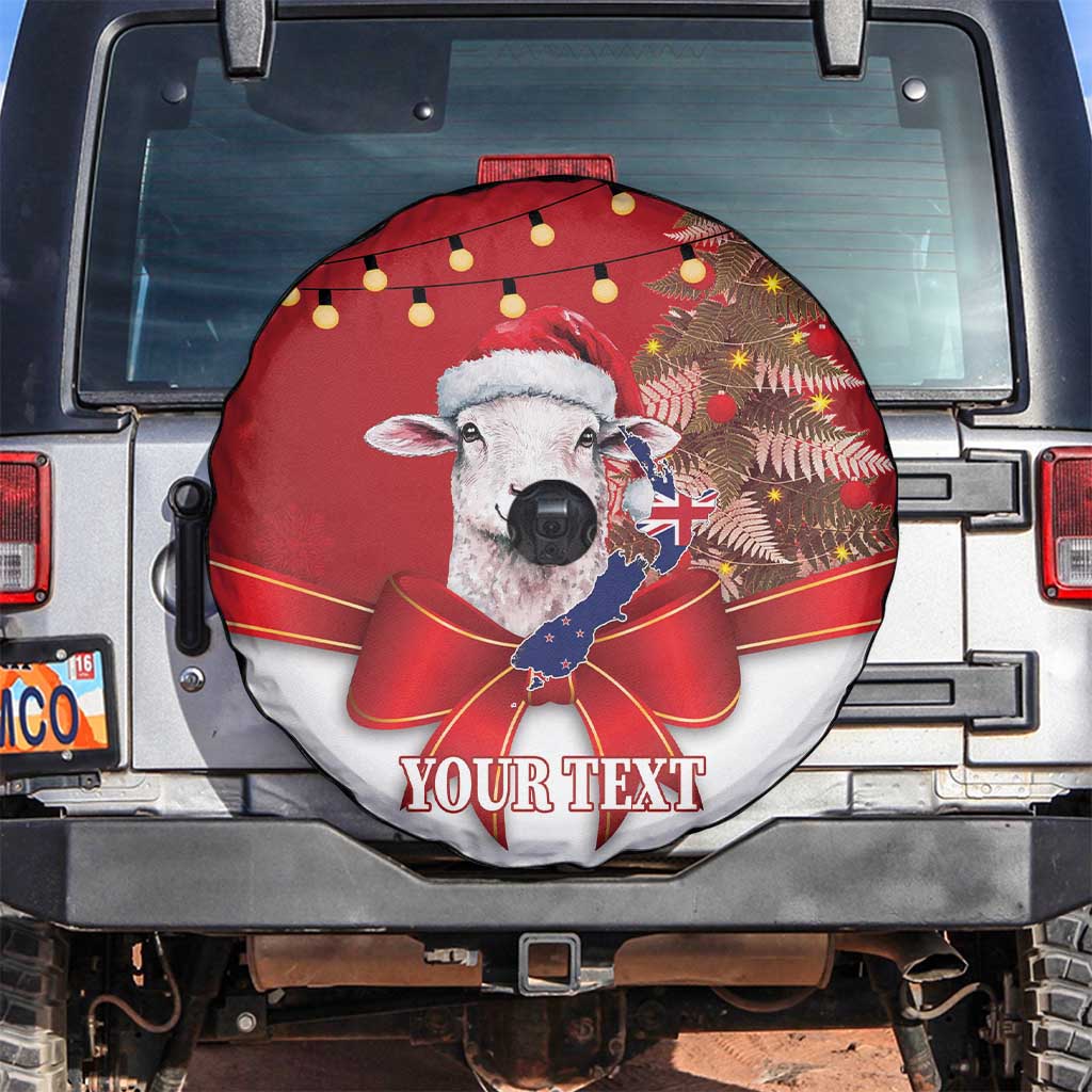 Personalized New Zealand Sheep Christmas Spare Tire Cover Hipi Meri Kirihimete Silver Fern Xmas Tree - Polynesian Pride
