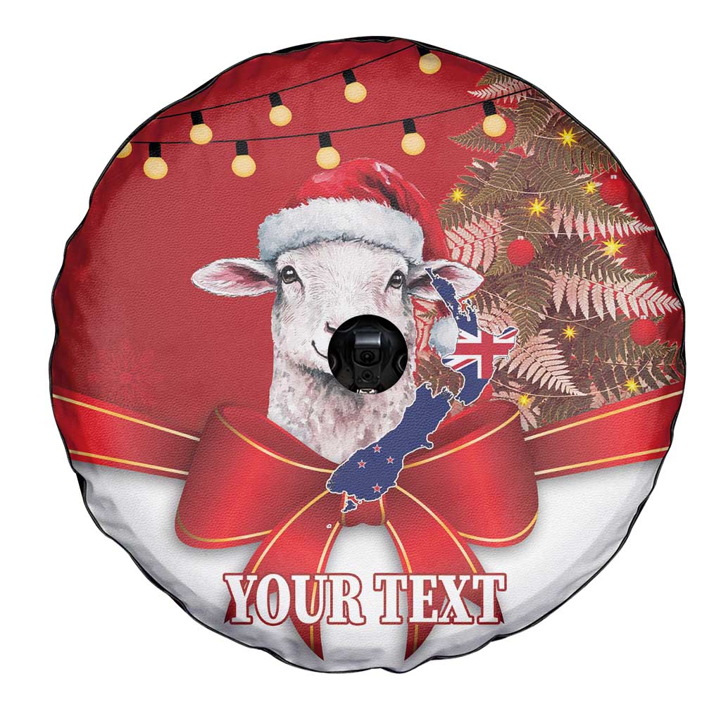 Personalized New Zealand Sheep Christmas Spare Tire Cover Hipi Meri Kirihimete Silver Fern Xmas Tree - Polynesian Pride