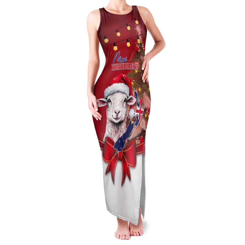 Personalized New Zealand Sheep Christmas Tank Maxi Dress Hipi Meri Kirihimete Silver Fern Xmas Tree - Polynesian Pride