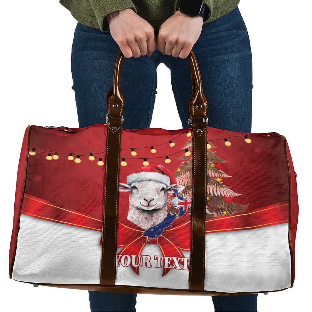 Personalized New Zealand Sheep Christmas Travel Bag Hipi Meri Kirihimete Silver Fern Xmas Tree - Polynesian Pride