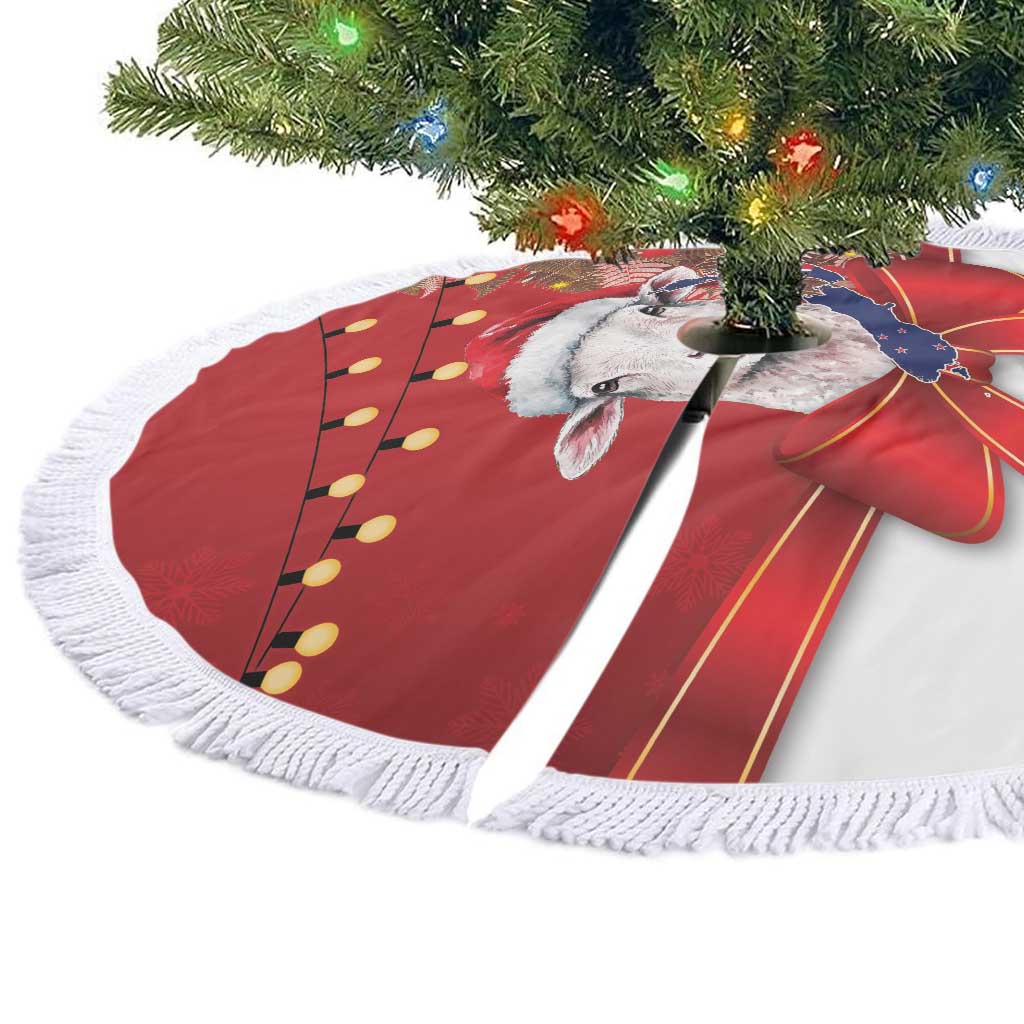 Personalized New Zealand Sheep Christmas Tree Skirt Hipi Meri Kirihimete Silver Fern Xmas Tree - Polynesian Pride