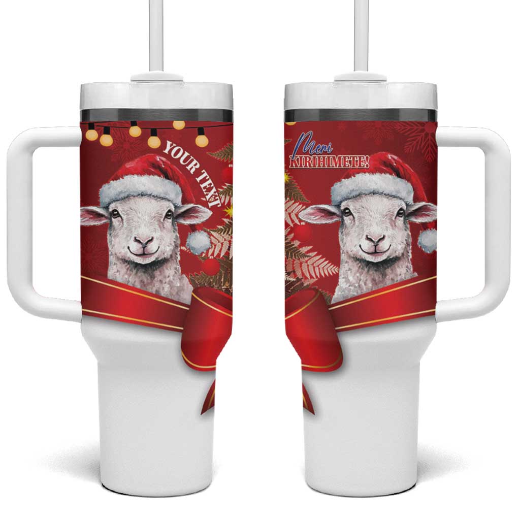 Personalized New Zealand Sheep Christmas Tumbler With Handle Hipi Meri Kirihimete Silver Fern Xmas Tree - Polynesian Pride