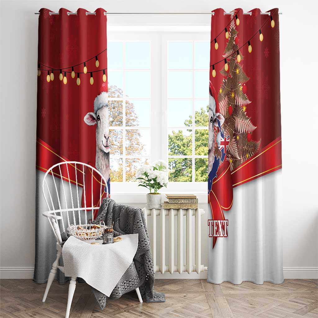 Personalized New Zealand Sheep Christmas Window Curtain Hipi Meri Kirihimete Silver Fern Xmas Tree - Polynesian Pride
