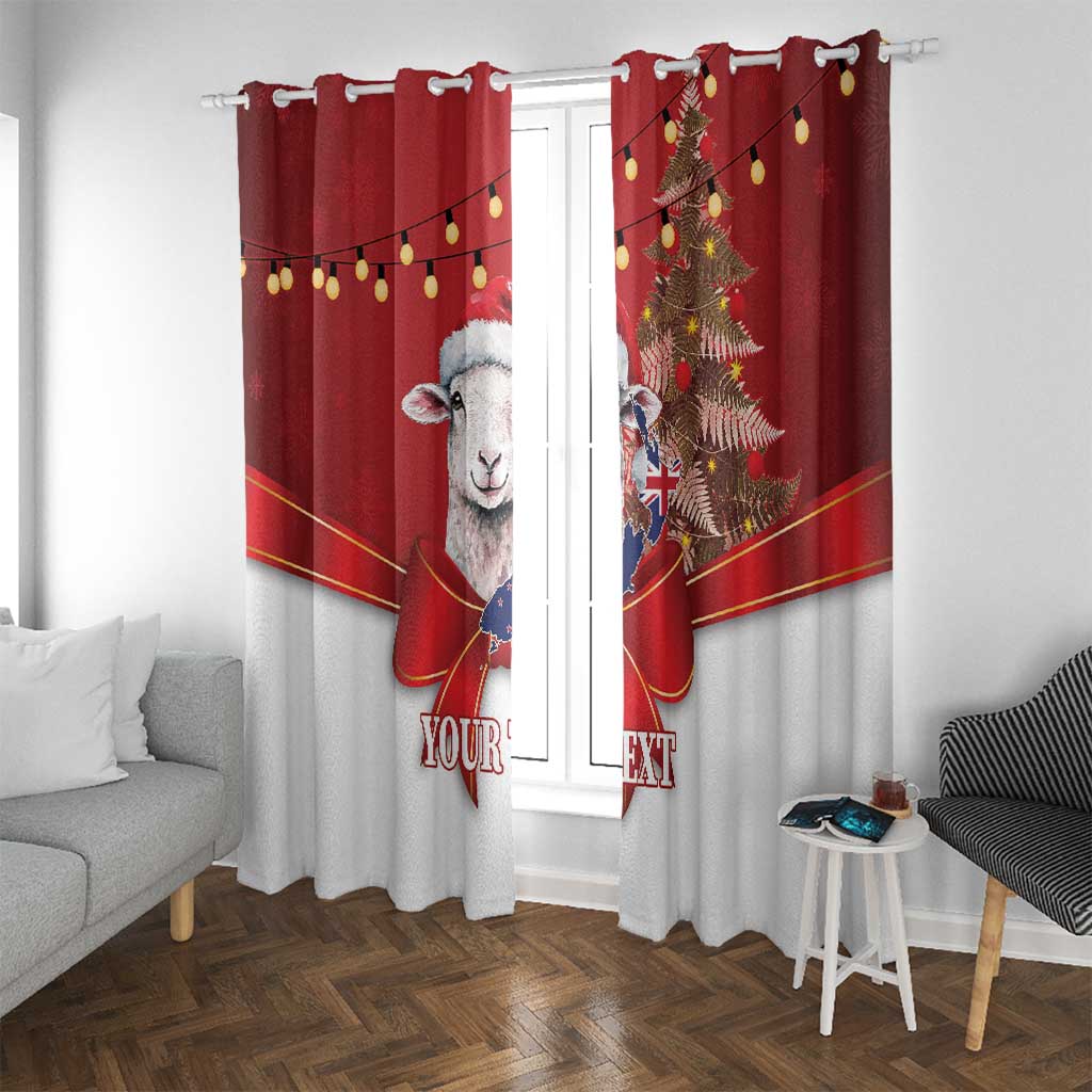 Personalized New Zealand Sheep Christmas Window Curtain Hipi Meri Kirihimete Silver Fern Xmas Tree - Polynesian Pride