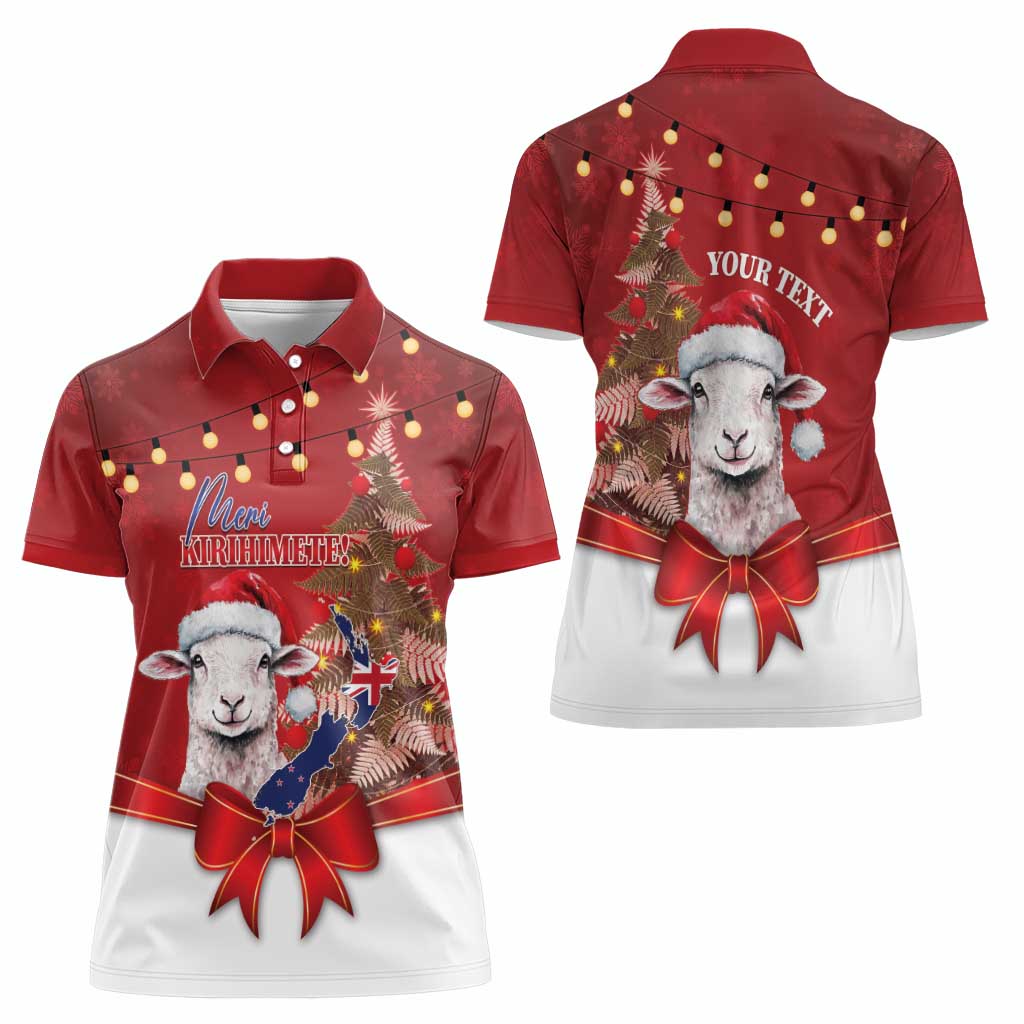 Personalized New Zealand Sheep Christmas Women Polo Shirt Hipi Meri Kirihimete Silver Fern Xmas Tree - Polynesian Pride