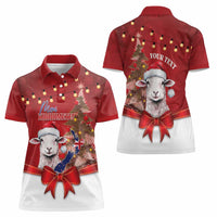 Personalized New Zealand Sheep Christmas Women Polo Shirt Hipi Meri Kirihimete Silver Fern Xmas Tree - Polynesian Pride