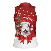 Personalized New Zealand Sheep Christmas Women Sleeveless Polo Shirt Hipi Meri Kirihimete Silver Fern Xmas Tree - Polynesian Pride