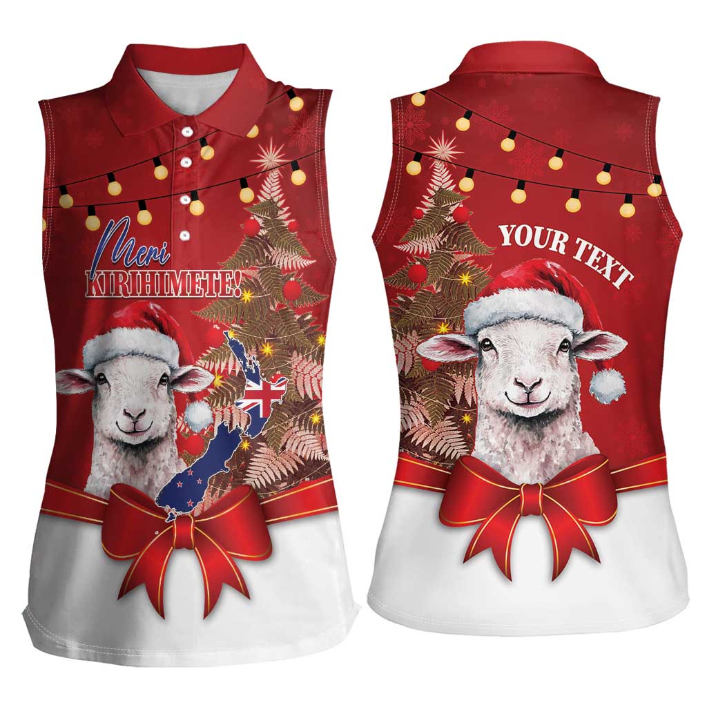 Personalized New Zealand Sheep Christmas Women Sleeveless Polo Shirt Hipi Meri Kirihimete Silver Fern Xmas Tree - Polynesian Pride