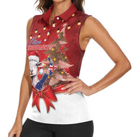 Personalized New Zealand Sheep Christmas Women Sleeveless Polo Shirt Hipi Meri Kirihimete Silver Fern Xmas Tree - Polynesian Pride