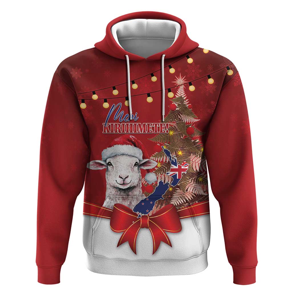 Personalized New Zealand Sheep Christmas Zip Hoodie Hipi Meri Kirihimete Silver Fern Xmas Tree - Polynesian Pride