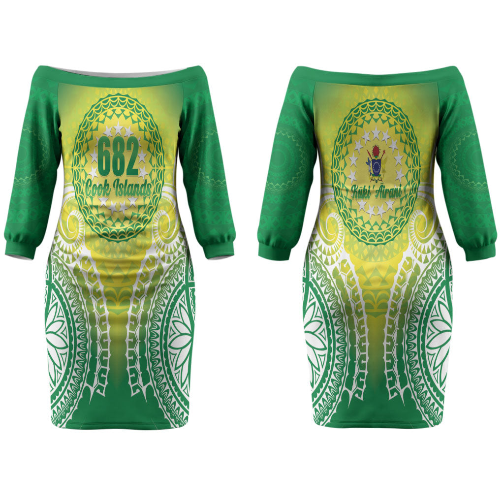 Cook Islands 682 Couples Matching Off The Shoulder Long Sleeve Dress and Long Sleeve Button Shirt Kuki 'Airani Area Code Proud
