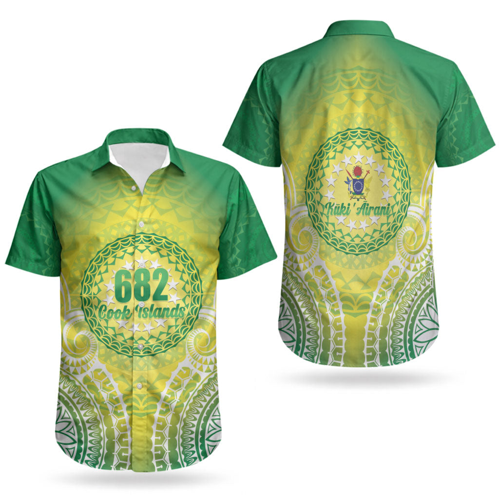 Cook Islands 682 Couples Matching Short Sleeve Bodycon Dress and Hawaiian Shirt Kuki 'Airani Area Code Proud