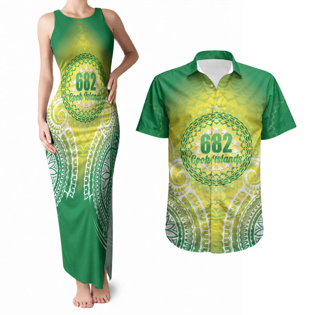 Cook Islands 682 Couples Matching Tank Maxi Dress and Hawaiian Shirt Kuki 'Airani Area Code Proud LT14 Green - Polynesian Pride