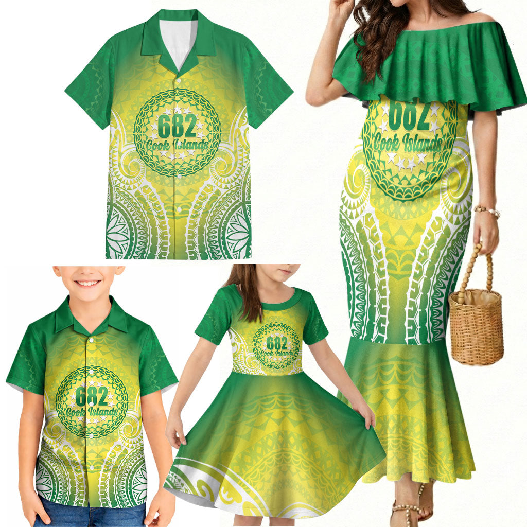 Cook Islands 682 Family Matching Mermaid Dress and Hawaiian Shirt Kuki 'Airani Area Code Proud LT14 - Polynesian Pride