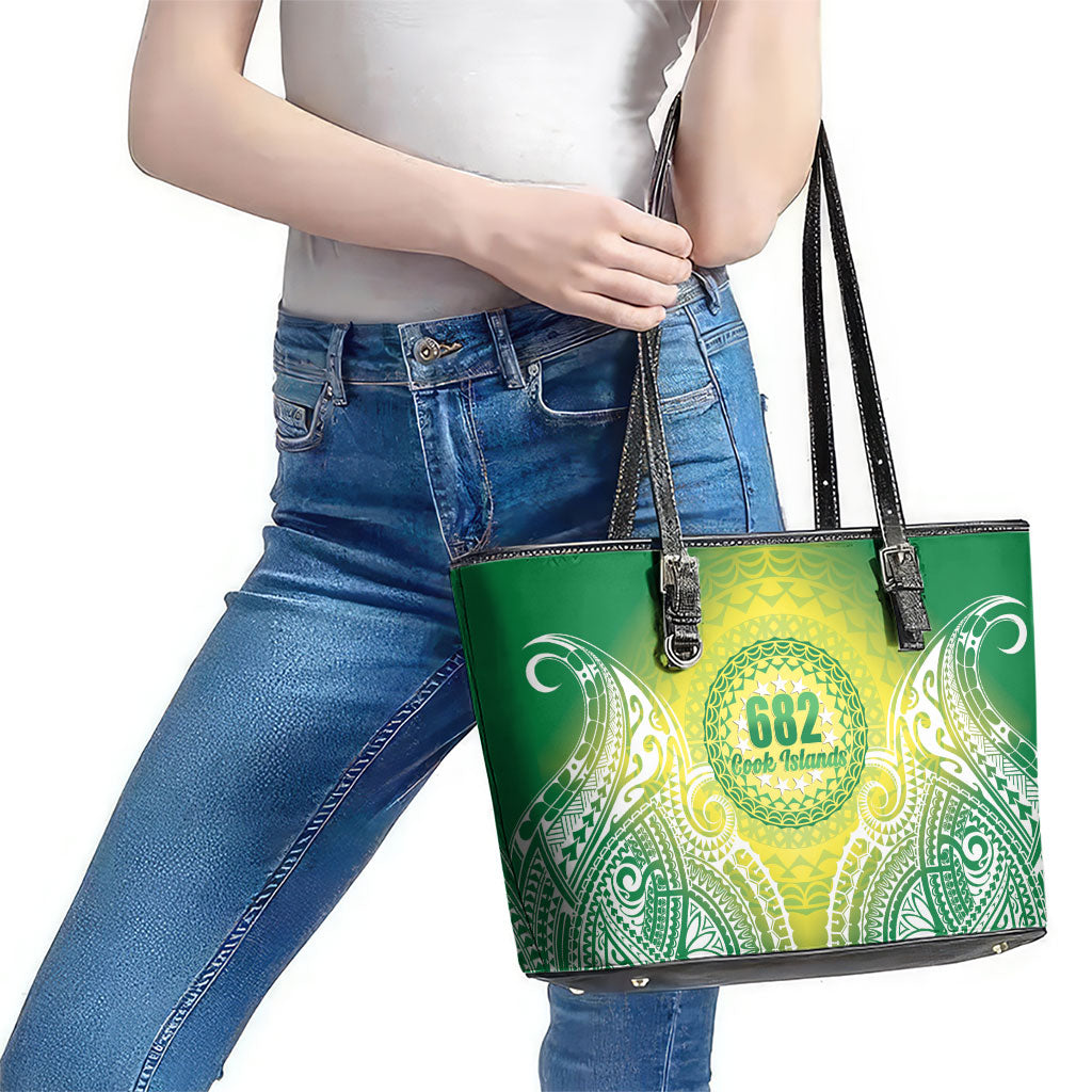 Cook Islands 682 Leather Tote Bag Kuki 'Airani Area Code Proud LT14 - Polynesian Pride