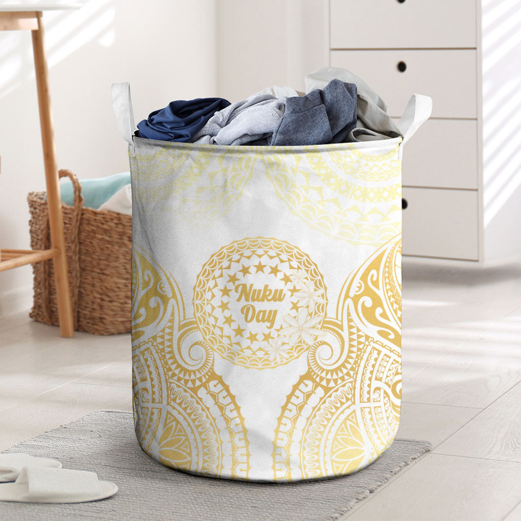Cook Islands Gospel Day Laundry Basket Happy Nuku Day Tiare Maori Gold