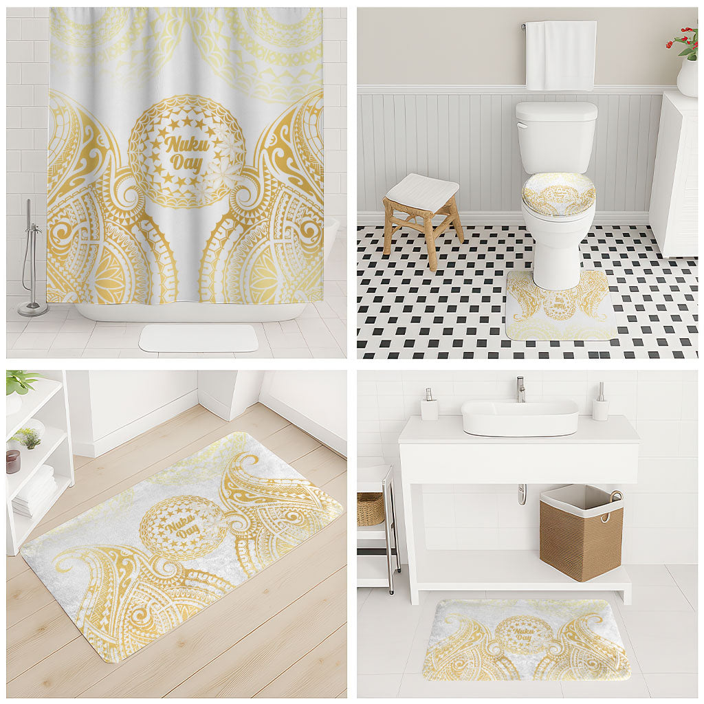 Cook Islands Gospel Day Bathroom Set Happy Nuku Day Tiare Maori Gold