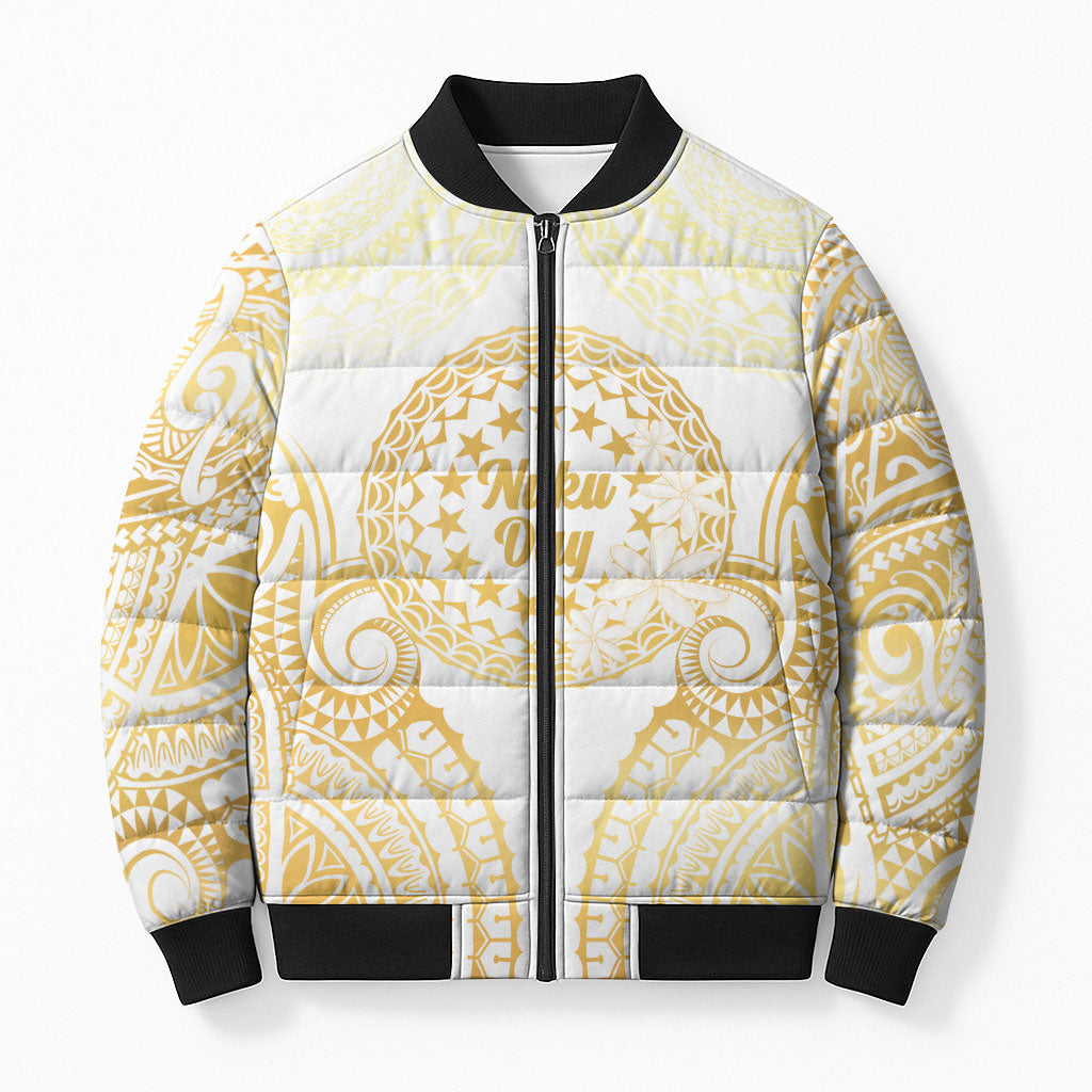 Cook Islands Gospel Day Bomber Puffer Jacket Happy Nuku Day Tiare Maori Gold