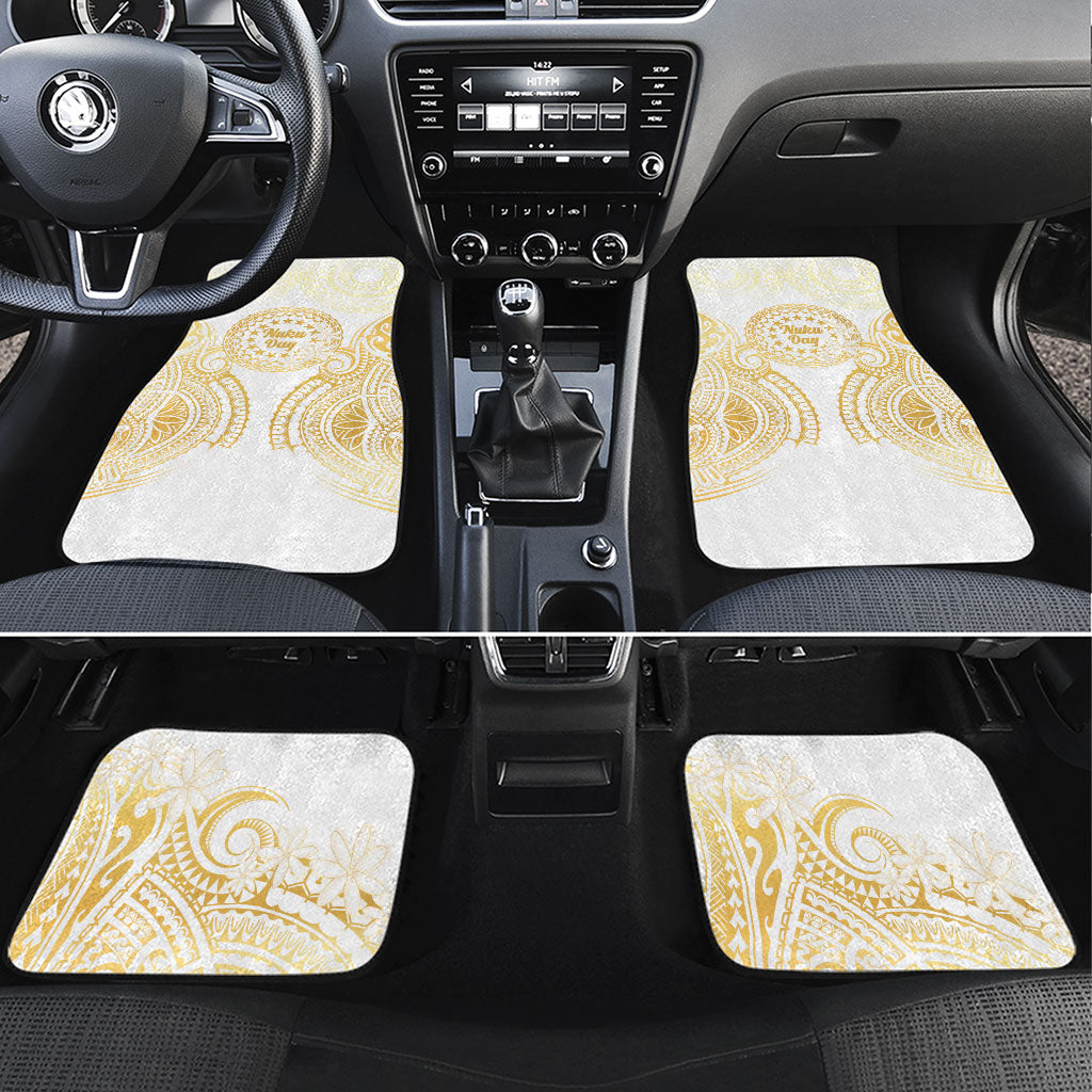 Cook Islands Gospel Day Car Mats Happy Nuku Day Tiare Maori Gold LT14 Set 4pcs Gold - Polynesian Pride