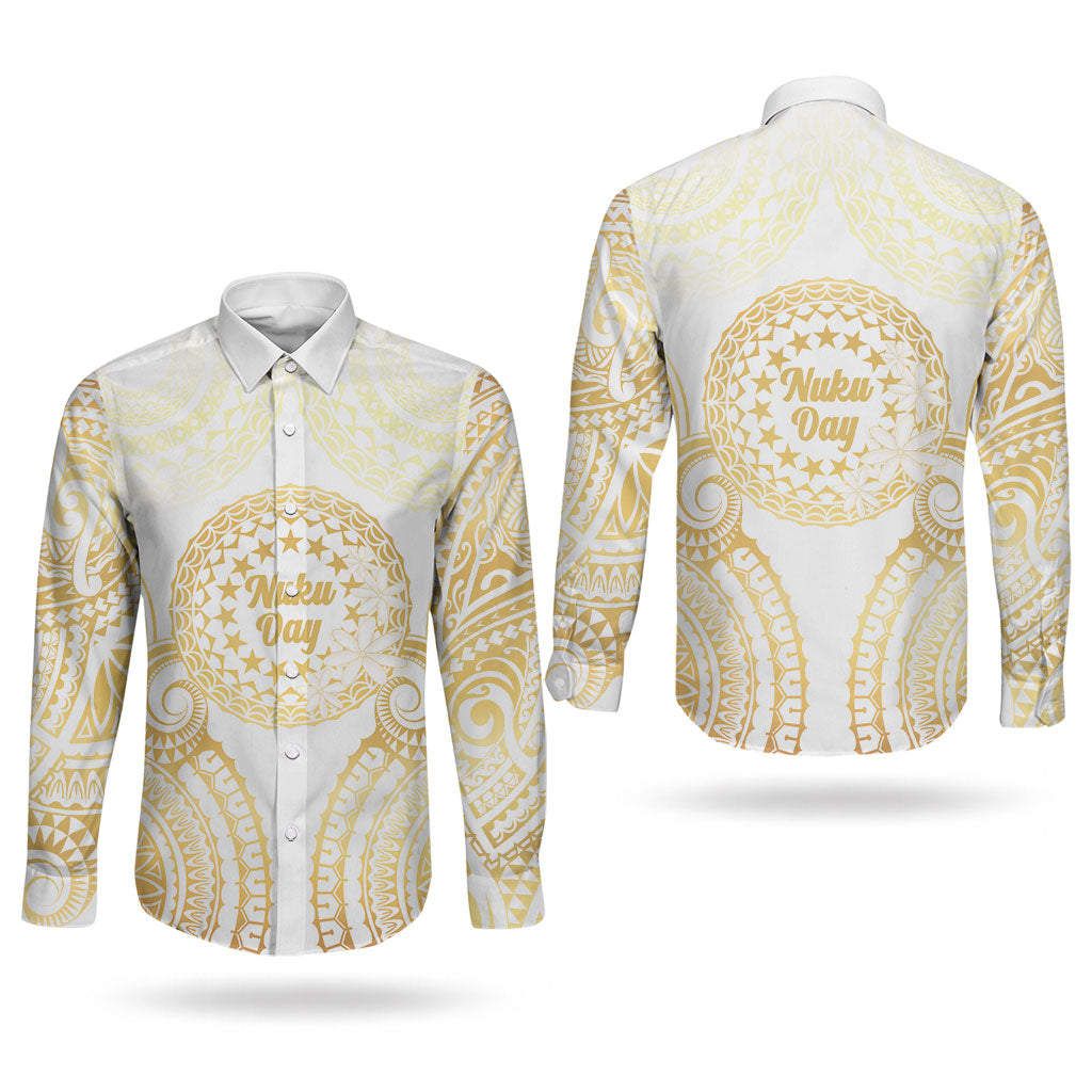 Cook Islands Gospel Day Couples Matching Long Sleeve Bodycon Dress and Long Sleeve Button Shirt Happy Nuku Day Tiare Maori Gold LT14 - Polynesian Pride