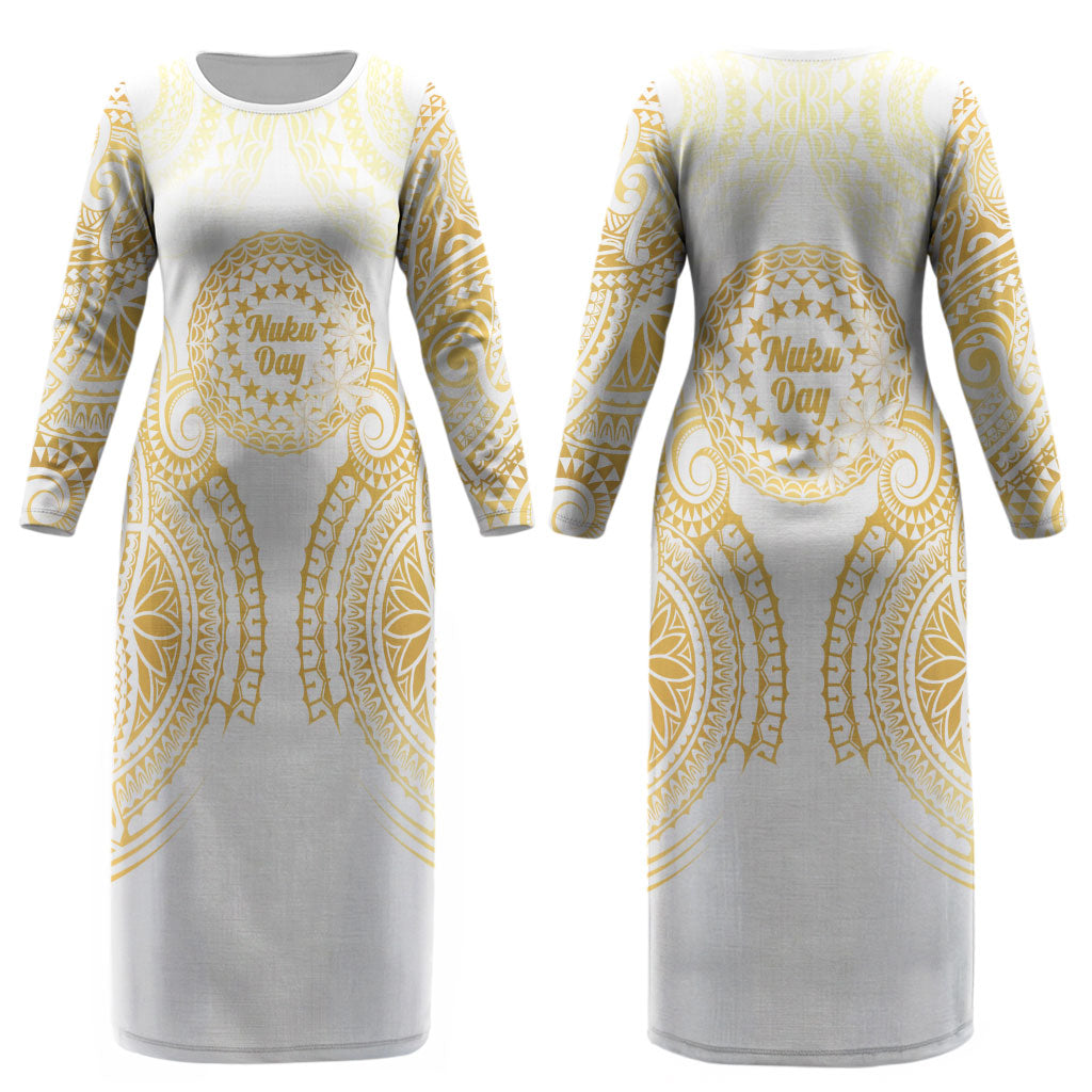 Cook Islands Gospel Day Couples Matching Long Sleeve Bodycon Dress and Long Sleeve Button Shirt Happy Nuku Day Tiare Maori Gold LT14 - Polynesian Pride