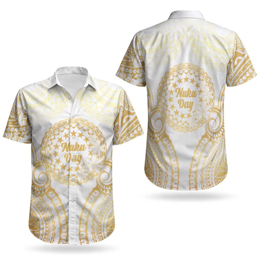 Cook Islands Gospel Day Couples Matching Off Shoulder Maxi Dress and Hawaiian Shirt Happy Nuku Day Tiare Maori Gold LT14 - Polynesian Pride