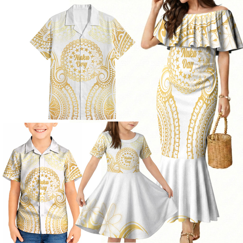 Cook Islands Gospel Day Family Matching Mermaid Dress and Hawaiian Shirt Happy Nuku Day Tiare Maori Gold LT14 - Polynesian Pride