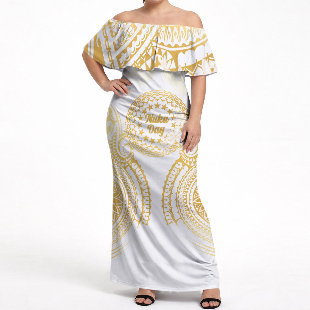 Cook Islands Gospel Day Off Shoulder Maxi Dress Happy Nuku Day Tiare Maori Gold