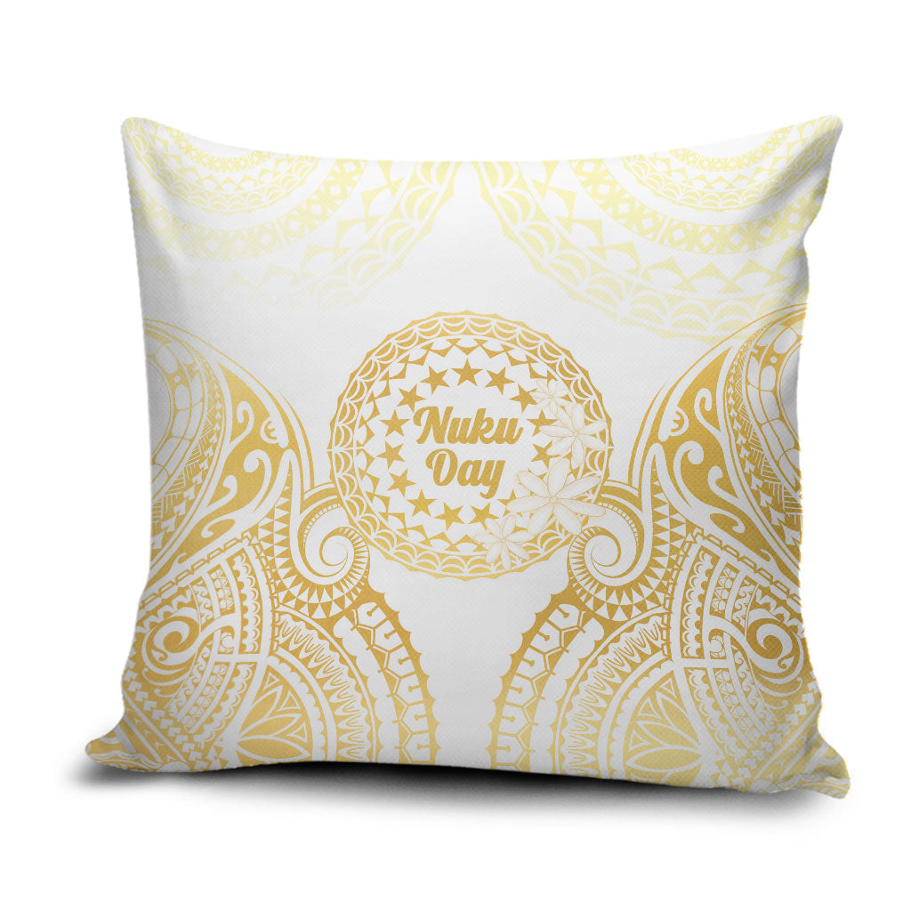Cook Islands Gospel Day Pillow Cover Happy Nuku Day Tiare Maori Gold