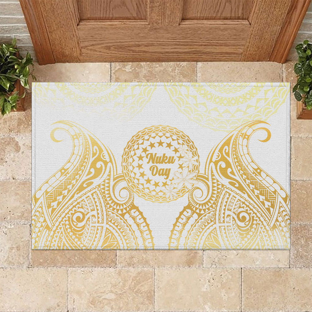 Cook Islands Gospel Day Rubber Doormat Happy Nuku Day Tiare Maori Gold