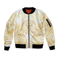 Cook Islands Gospel Day Sleeve Zip Bomber Jacket Happy Nuku Day Tiare Maori Gold