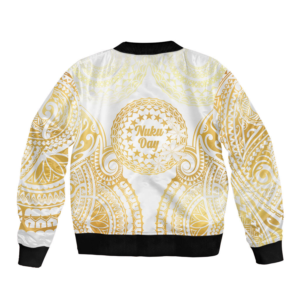 Cook Islands Gospel Day Sleeve Zip Bomber Jacket Happy Nuku Day Tiare Maori Gold