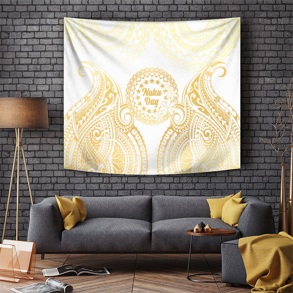 Cook Islands Gospel Day Tapestry Happy Nuku Day Tiare Maori Gold