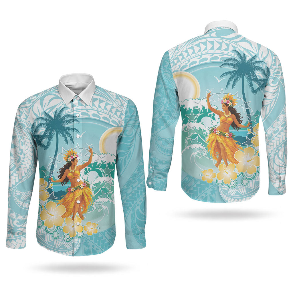 Ura Cook Islands Couples Matching Off The Shoulder Long Sleeve Dress and Long Sleeve Button Shirt Kuki 'Airani Traditional Dance Tropical Vibes