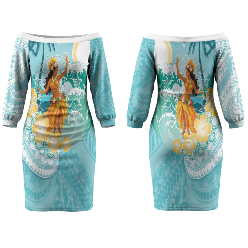 Ura Cook Islands Couples Matching Off The Shoulder Long Sleeve Dress and Long Sleeve Button Shirt Kuki 'Airani Traditional Dance Tropical Vibes
