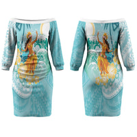 Ura Cook Islands Couples Matching Off The Shoulder Long Sleeve Dress and Long Sleeve Button Shirt Kuki 'Airani Traditional Dance Tropical Vibes