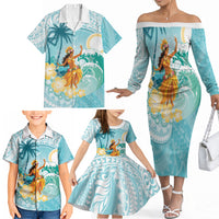 Ura Cook Islands Family Matching Off The Shoulder Long Sleeve Dress and Hawaiian Shirt Kuki 'Airani Traditional Dance Tropical Vibes