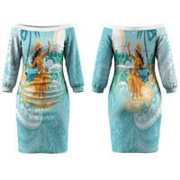 Ura Cook Islands Family Matching Off The Shoulder Long Sleeve Dress and Hawaiian Shirt Kuki 'Airani Traditional Dance Tropical Vibes